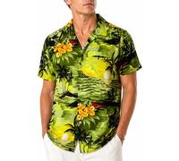 King Kameha Men's Surf-Shirt Short-Sleeve Casual-Button-Down Hawaii-Vacation, Surf, Dark-Green, 3XL