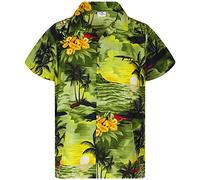 King Kameha Men's Surf-Shirt Short-Sleeve Casual-Button-Down Hawaii-Vacation, Surf, Dark-Green, 6XL