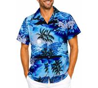 King Kameha Men's Surf-Shirt Short-Sleeve Casual-Button-Down Hawaii-Vacation, Surf, Dark-Turquoise, 3XL