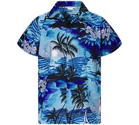 King Kameha Men's Surf-Shirt Short-Sleeve Casual-Button-Down Hawaii-Vacation, Surf, Dark-Turquoise, S