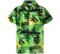 King Kameha Men's Surf-Shirt Short-Sleeve Casual-Button-Down Hawaii-Vacation, Surf, Green, S