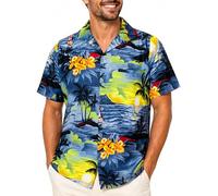 King Kameha Men's Surf-Shirt Short-Sleeve Casual-Button-Down Hawaii-Vacation, Surf, Grey, L