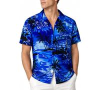 King Kameha Men's Surf-Shirt Short-Sleeve Casual-Button-Down Hawaii-Vacation, Surf, Mono-Blue, XS