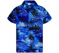 King Kameha Men's Surf-Shirt Short-Sleeve Casual-Button-Down Hawaii-Vacation, Surf, Mono-Blue, XXL