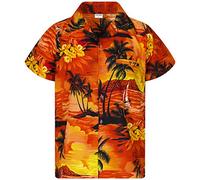 King Kameha Men's Surf-Shirt Short-Sleeve Casual-Button-Down Hawaii-Vacation, Surf, Orange, XL
