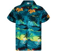 King Kameha Men's Surf-Shirt Short-Sleeve Casual-Button-Down Hawaii-Vacation, Surf, Petrol-Green, S