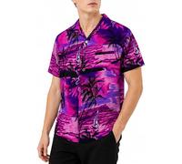 King Kameha Men's Surf-Shirt Short-Sleeve Casual-Button-Down Hawaii-Vacation, Surf, Pink-Purple, XXL