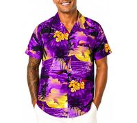 King Kameha Men's Surf-Shirt Short-Sleeve Casual-Button-Down Hawaii-Vacation, Surf, Purple, S