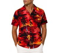 King Kameha Men's Surf-Shirt Short-Sleeve Casual-Button-Down Hawaii-Vacation, Surf, Red, 4XL