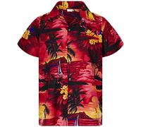 King Kameha Men's Surf-Shirt Short-Sleeve Casual-Button-Down Hawaii-Vacation, Surf, Red, M
