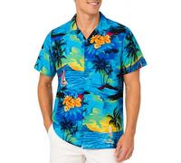 King Kameha Men's Surf-Shirt Short-Sleeve Casual-Button-Down Hawaii-Vacation, Surf, Turquoise, 3XL
