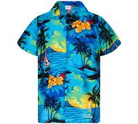 King Kameha Men's Surf-Shirt Short-Sleeve Casual-Button-Down Hawaii-Vacation, Surf, Turquoise, M