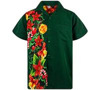 King Kameha Men's Ugly-Christmas-Shirt Funky Short-Sleeve Button-Up Christmas Print Casual, Christmas-Wedding, Green, 3XL