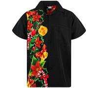 King Kameha Men's Ugly-Christmas-Shirt Funky Short-Sleeve Button-Up Christmas Print Casual, Christmas-Wedding, Black, 3XL