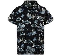 King Kameha Men's Ugly-Christmas-Shirt Funky Short-Sleeve Button-Up Christmas Print Casual, Christmas-Island, Mono-Grey, XL