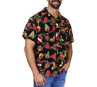 King Kameha Men's Ugly-Christmas-Shirt Funky Short-Sleeve Button-Up Christmas Print Casual, Christmas-Music, Black, 3XL