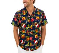 King Kameha Men's Ugly-Christmas-Shirts Funky Short-Sleeve Button-Up Ginger-Bread Print Casual