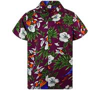 King Kameha Mens Vintage-Hawaiian-Shirt Casual-Short-Sleeve Button-Down Bird-Designs, Cherry-Parrot, Maroon-Red, 5XL