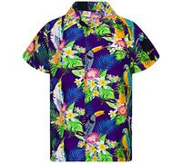 King Kameha Mens Vintage-Hawaiian-Shirt Casual-Short-Sleeve Button-Down Bird-Designs, Parrot-Cockatoo, Purple, 6XL