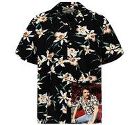 King Kameha Original Hawaiian Shirt, Magnum, Shortsleeve, Tom Selleck, Star Orchid, Black, XL