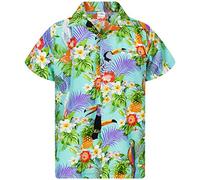 King Kameha Vintage Hawaiian Shirt for Men - Tropical Men’s Hawaiian Shirt Short Sleeve with Parrot-Cockatoo-Design
