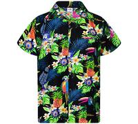 King Kameha Vintage Hawaiian Shirt for Men - Tropical Men’s Hawaiian Shirt Short Sleeve with Parrot-Cockatoo-Design