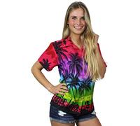 King Kameha Women's Blouse-Shirt Short-Sleeve Casual-Button-Down Hawaii-Vacation, Beach, Pink, XXL