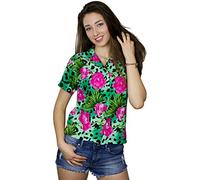 King Kameha Women's Blouse-Shirt Short-Sleeve Casual-Button-Down Hawaii-Vacation Leopard-Flower-Print