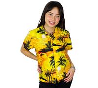 King Kameha Women's Blouse-Shirt Short-Sleeve Casual-Button-Down Hawaii-Vacation Surf Palms Elegant