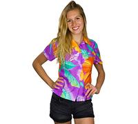 King Kameha Women's Floral-Blouse-Shirts Hawaiian-Style Short-Sleeve Casual, Big-Flower, Light-Purple, S