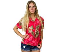King Kameha Women's Floral-Blouse-Shirts Hawaiian-Style Short-Sleeve Summer Casual, Small-Flower, Pink, XS