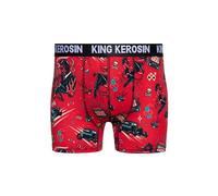 King Kerosin Men's Boxer Shorts, Underwear, Retro Shorts, Underpants Men with Stretch, Elastic, Cotton, Vintage, Retro, 50S, All-Over Print, Rockabilly Devil, red, L