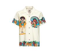 King Kerosin Men's Hawaiian Shirt · Hawaiian Shirt · Artwork · Print · Mexico · Pinup · Retro · Vintage · Rockabilly · 50s · Short Sleeve · Lapel Collar · Biker · Trucker · Acapulco Gold, off-white