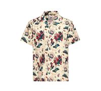 King Kerosin Men's Hawaiian Shirt, Hawaiian Shirt, Rockabilly 50s, Pinup, Vegas, Casino, Hotrod, Devil, Vintage, Retro, Short Sleeve, Lapel Collar, Biker, Trucker, Rockabilly Devil, off-white, XXL
