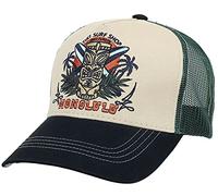 King Kerosin Men's Trucker Cap Front Patch Mesh Hawaiian Tiki Honolulu - Beige - One size