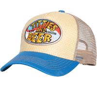 King Kerosin Men's Trucker Cap | Straw | Cap | Beer | Summer | Vintage | 70S | Mesh | Hawaii | Patch Titties & Beer, beige, One Size