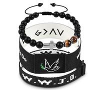 KING KITTY 3-in-1 Christian Wrist Set: NFC Scripture Band + Volcanic Glass Cross Bracelet + WWJD Sports Band - Gift-Ready Faith Essentials-Black, One Size, Polyester,Glass, no gemstone