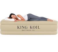 King Koil Pillow Top Plush Queen Air Mattress With Built-in High-Speed Pump Best For Home, Camping, Guests, 20" Queen Size Luxury Double Airbed Adjustable Blow Up Mattress, Waterproof, 1-Year Warranty