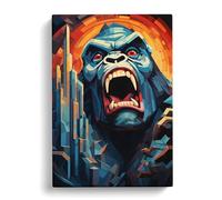 King Kong Cubism Art Canvas Print | Gallery Wrapped 30mm Frame Wall Art | 30x20 inches | Ready to Hang | Modern People Picture | Living Room Bedroom Lounge Office