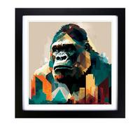 King Kong Geometric Framed Print | 18x18 Inch Black Framed Wall Art | Ready to Hang | Modern Fantasy Picture | Living Room Bedroom Lounge Office