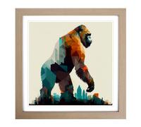 King Kong Geometric No.1 Framed Print | 18x18 Inch Oak Framed Wall Art | Ready to Hang | Modern Fantasy Picture | Living Room Bedroom Lounge Office