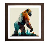 King Kong Geometric No.1 Framed Print | 18x18 Inch Walnut Framed Wall Art | Ready to Hang | Modern Fantasy Picture | Living Room Bedroom Lounge Office