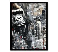 King Kong Gorilla New York Skyline Oil Painting Framed Art Print Artery8 Grey A4