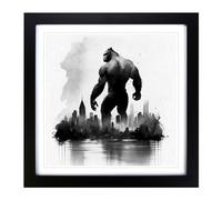 King Kong Ink Wash Framed Wall Art Print, Ready to Hang Picture for Living Room Bedroom Home Office, Black 18 x 18 Inch (45 x 45 cm)
