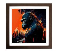 King Kong Palette Knife Painting Framed Print | 18x18 Inch Walnut Framed Wall Art | Ready to Hang | Modern Historical Picture | Living Room Bedroom Lounge Office