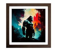King Kong Palette Knife Painting No.2 Framed Print | 18x18 Inch Walnut Framed Wall Art | Ready to Hang | Modern Historical Picture | Living Room Bedroom Lounge Office