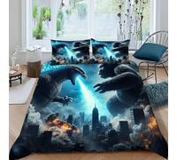 King Kong Vs Godzilla Bedding Set 3D Design Jungle Animals Duvet Cover Set 3 Pieces Microfiber Quilt Cover Suitable for Family, Couple, Children with Pillowcase King（220x240cm）