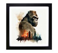 King Kong Watercolour Framed Print | 18x18 Inch Black Framed Wall Art | Ready to Hang | Modern Historical Picture | Living Room Bedroom Lounge Office