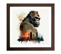 King Kong Watercolour Framed Print | 18x18 Inch Walnut Framed Wall Art | Ready to Hang | Modern Historical Picture | Living Room Bedroom Lounge Office