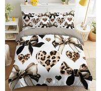 King Leopard Print Heart Bow Printed Bedding Hyper-Realistic Illustration Animal Print Non Iron Duvet Cover Trendy Cozy Breathable Easy Care Bedding & 2 Pillowcases Women